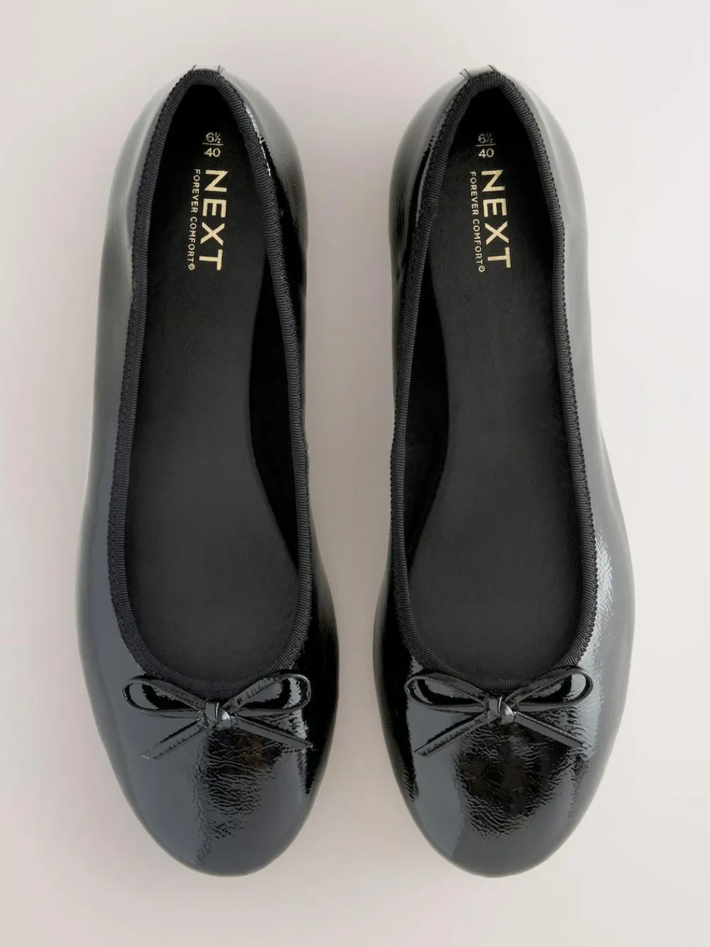 Outlet Next Extra Wide Fit Round Toe Ballerina Shoes Black Patent