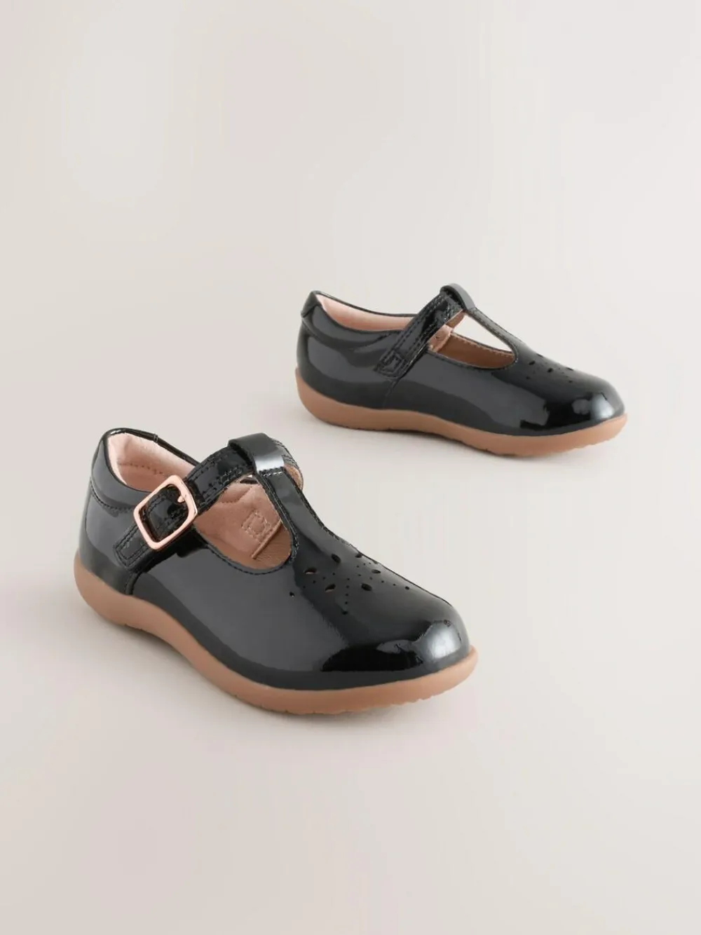 Hot Next Wide Fit (G) First Walker T-Bar Touch Fastening Shoes Black Patent Leather