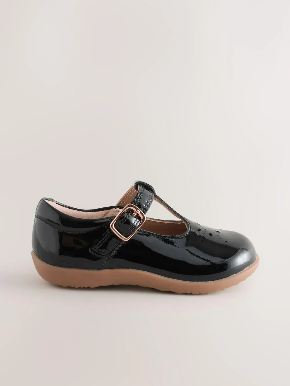 Hot Next Wide Fit (G) First Walker T-Bar Touch Fastening Shoes Black Patent Leather