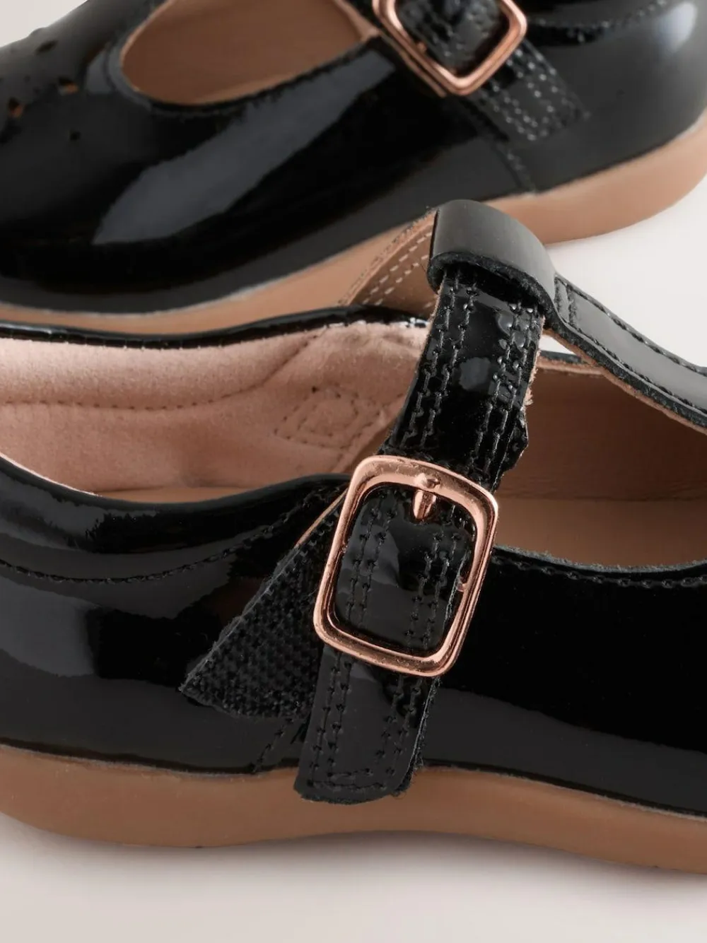 Hot Next Wide Fit (G) First Walker T-Bar Touch Fastening Shoes Black Patent Leather