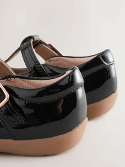 Hot Next Wide Fit (G) First Walker T-Bar Touch Fastening Shoes Black Patent Leather
