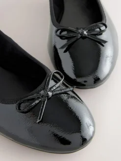 Next Black Patent Standard/Wide Fit Round Toe Ballerina Shoes