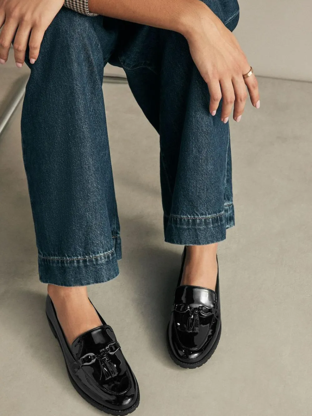 Discount Next Patent Tassel Hardware Detail Loafers Black