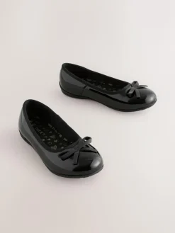 Sale Next Wide Fit (G) Leather Ballerina School Shoes Black Patent