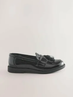 Clearance Next Wide Fit (G) Leather Tassel Loafer School Shoes Black Patent
