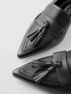 Next Premium Leather With Motionflex Point Toe Tassel Heels Loafers^Women Wide Fit & Extra Wide Fit|Heels
