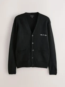 Sale Next Regular Fit Embroidered Chest Motif Cardigan Black