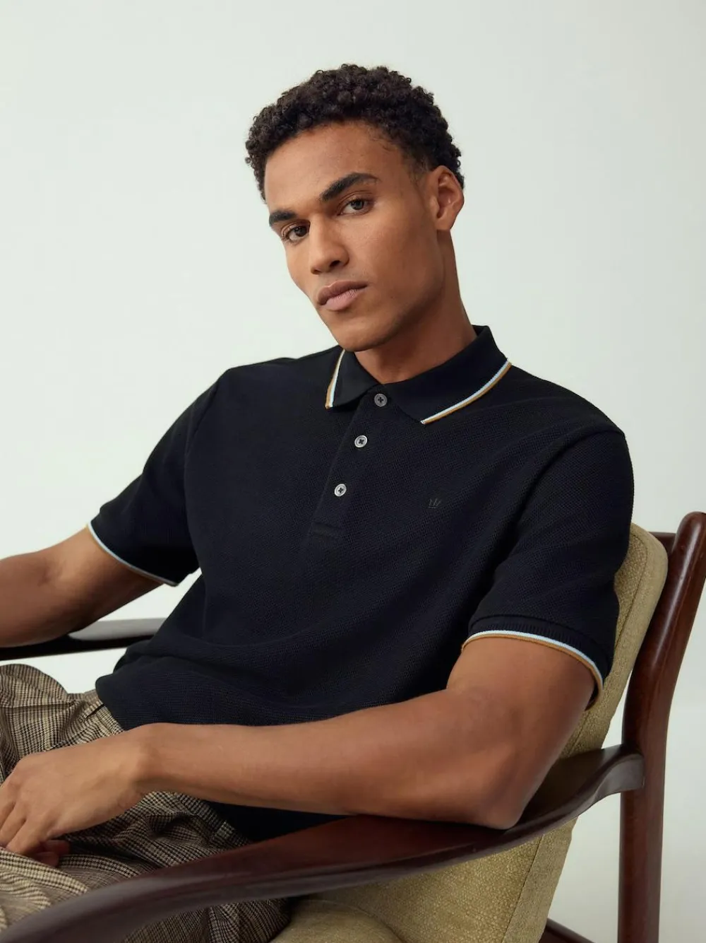 New Next Black Regular Fit Short Sleeve Tipped Polo Shirt