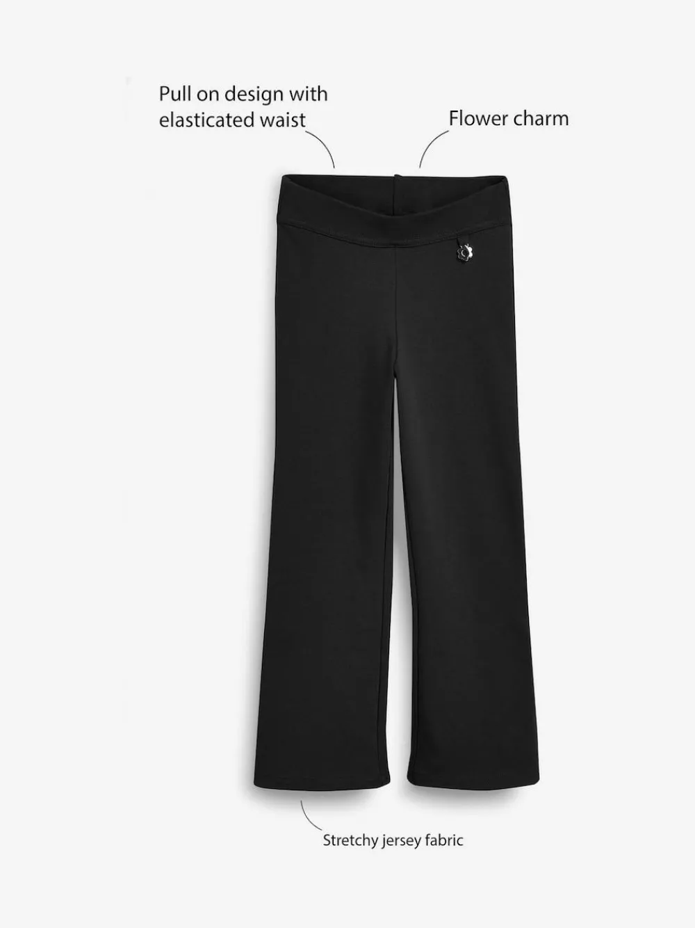 Hot Next Regular Length Pull-On Cotton Rich Stretch Boot Cut School Trousers (3-16yrs) Black