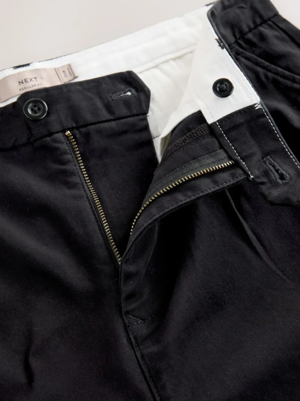 Sale Next Regular Tapered Fit Single Pleated Stretch Chinos Trousers Black