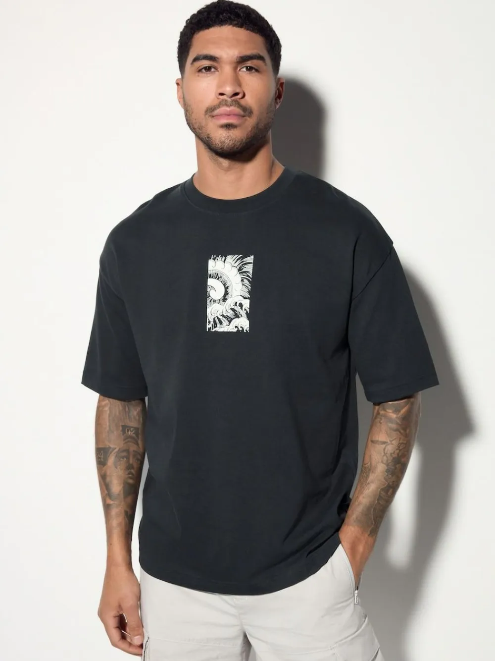 Hot Next Relaxed Fit Japanese Surf Graphic Print T-Shirt Black