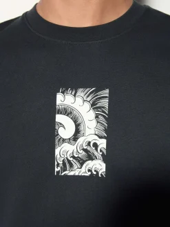 Hot Next Relaxed Fit Japanese Surf Graphic Print T-Shirt Black