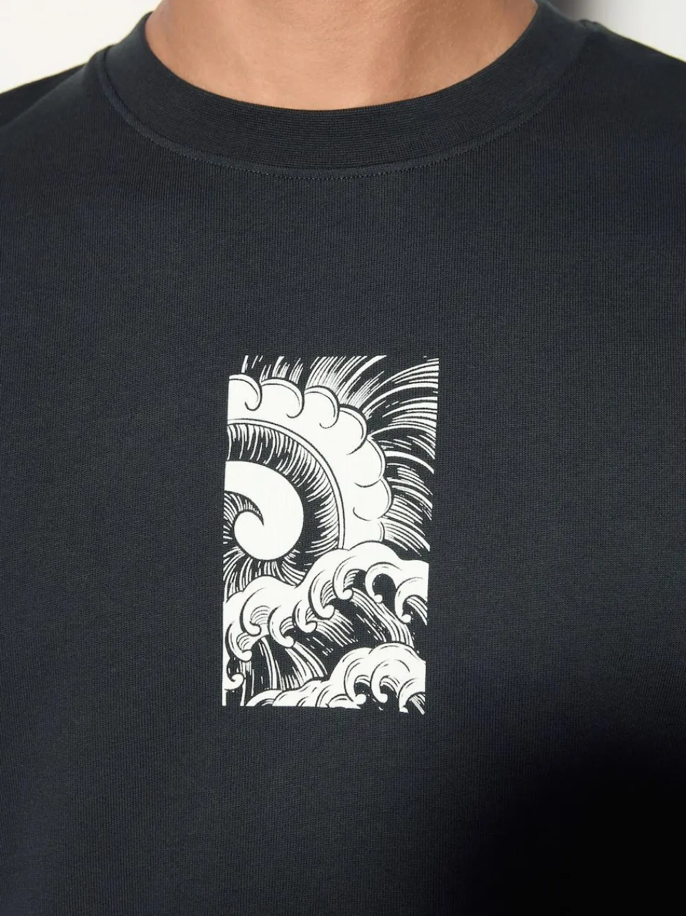 Hot Next Relaxed Fit Japanese Surf Graphic Print T-Shirt Black
