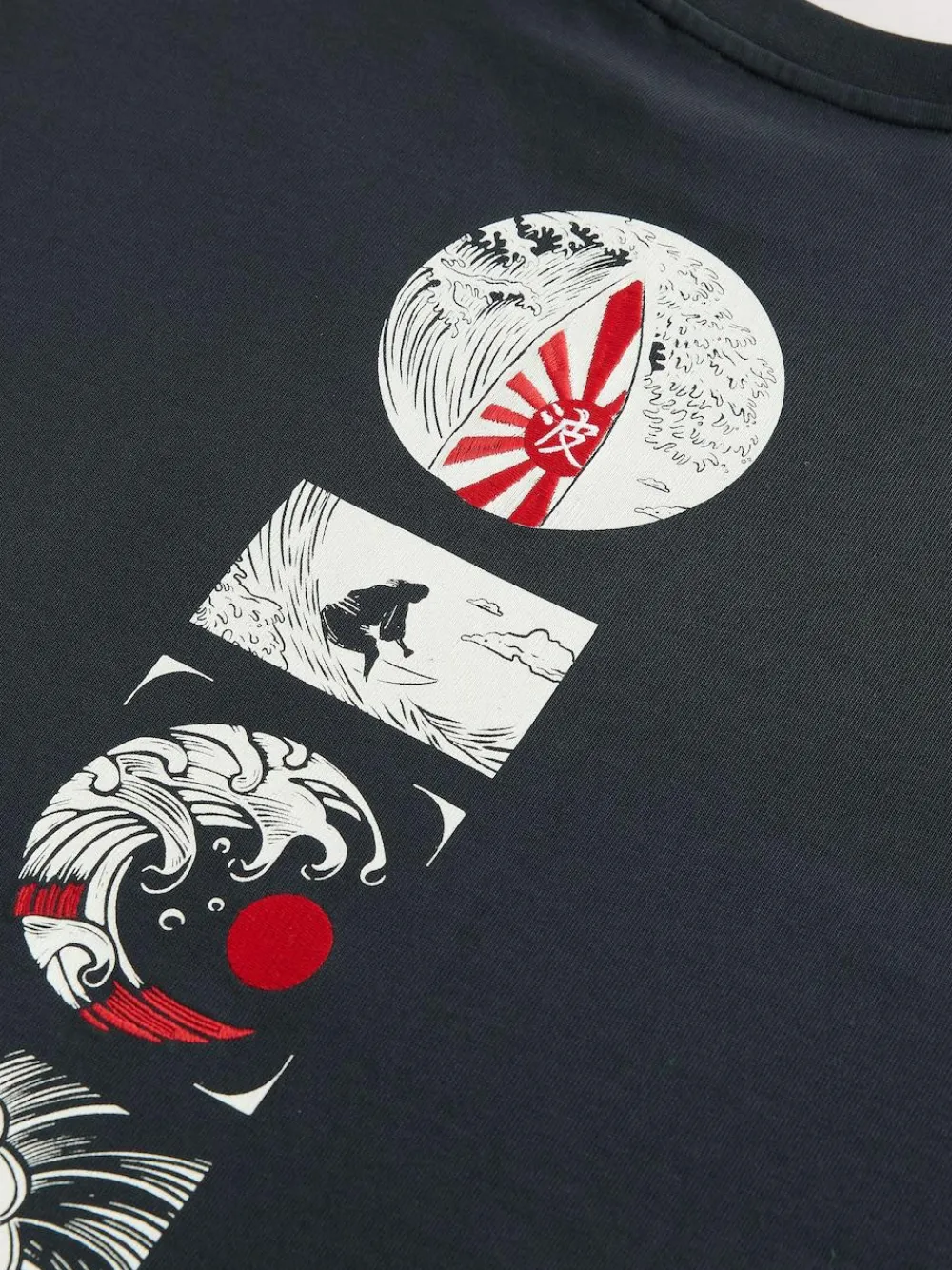 Hot Next Relaxed Fit Japanese Surf Graphic Print T-Shirt Black