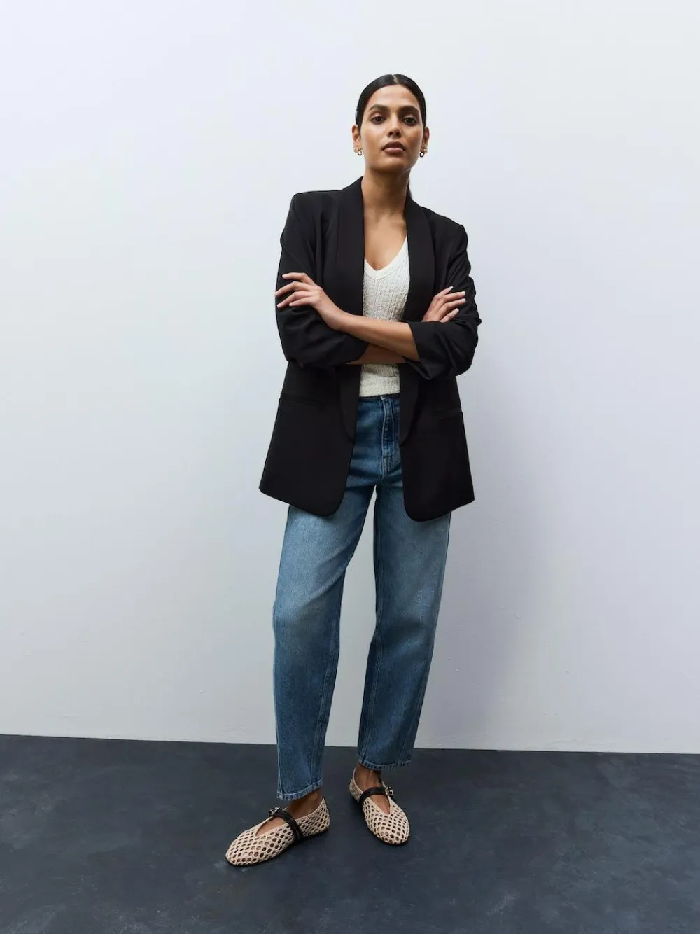 Next Black Relaxed Ruched Sleeve Blazer^Women Blazers|Suits & Tailoring