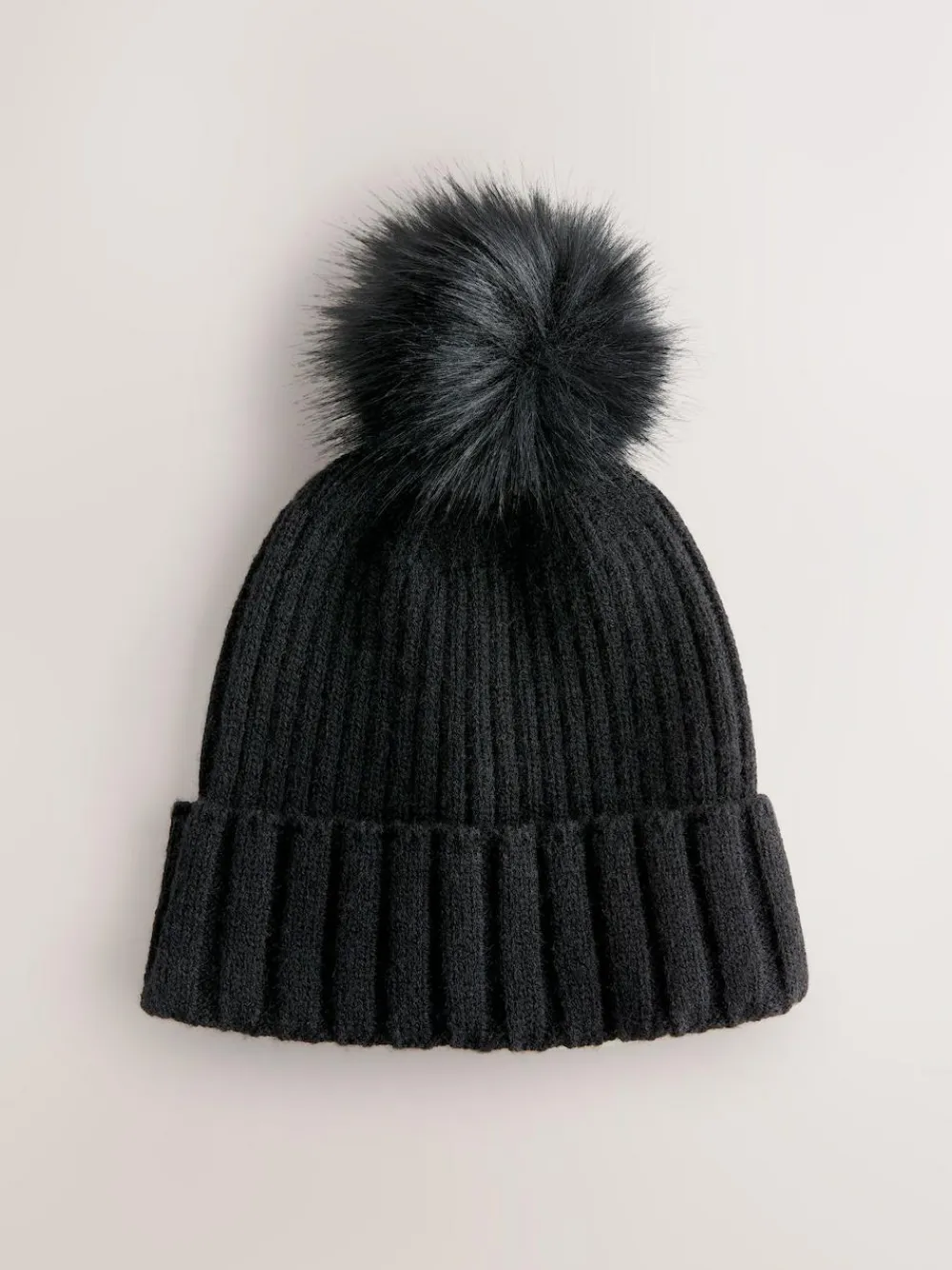 New Next Black Rib Knit Pom Hat