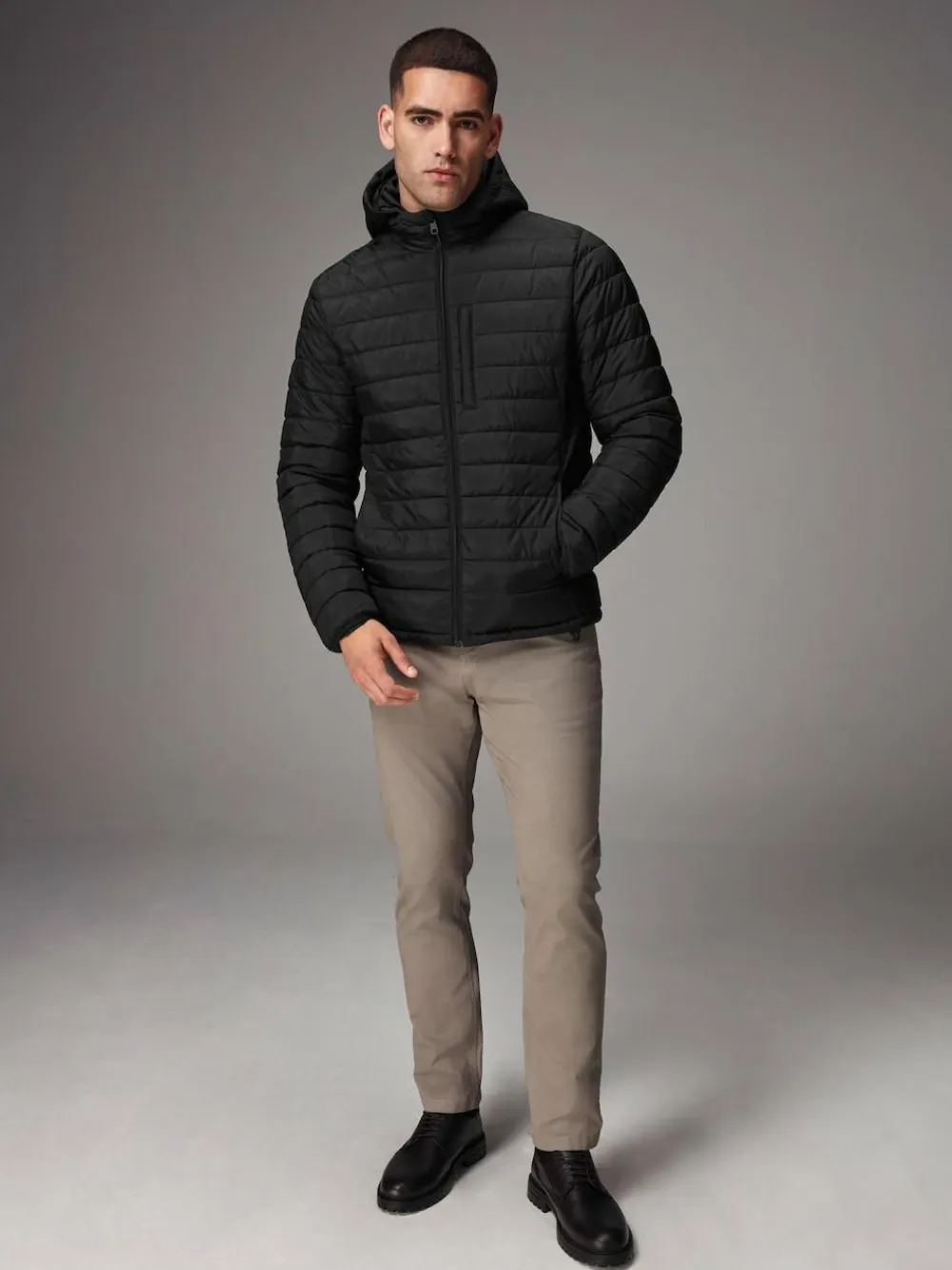 Discount Next Shower Resistant Lightweight Hooded Puffer Coat Jacket Black