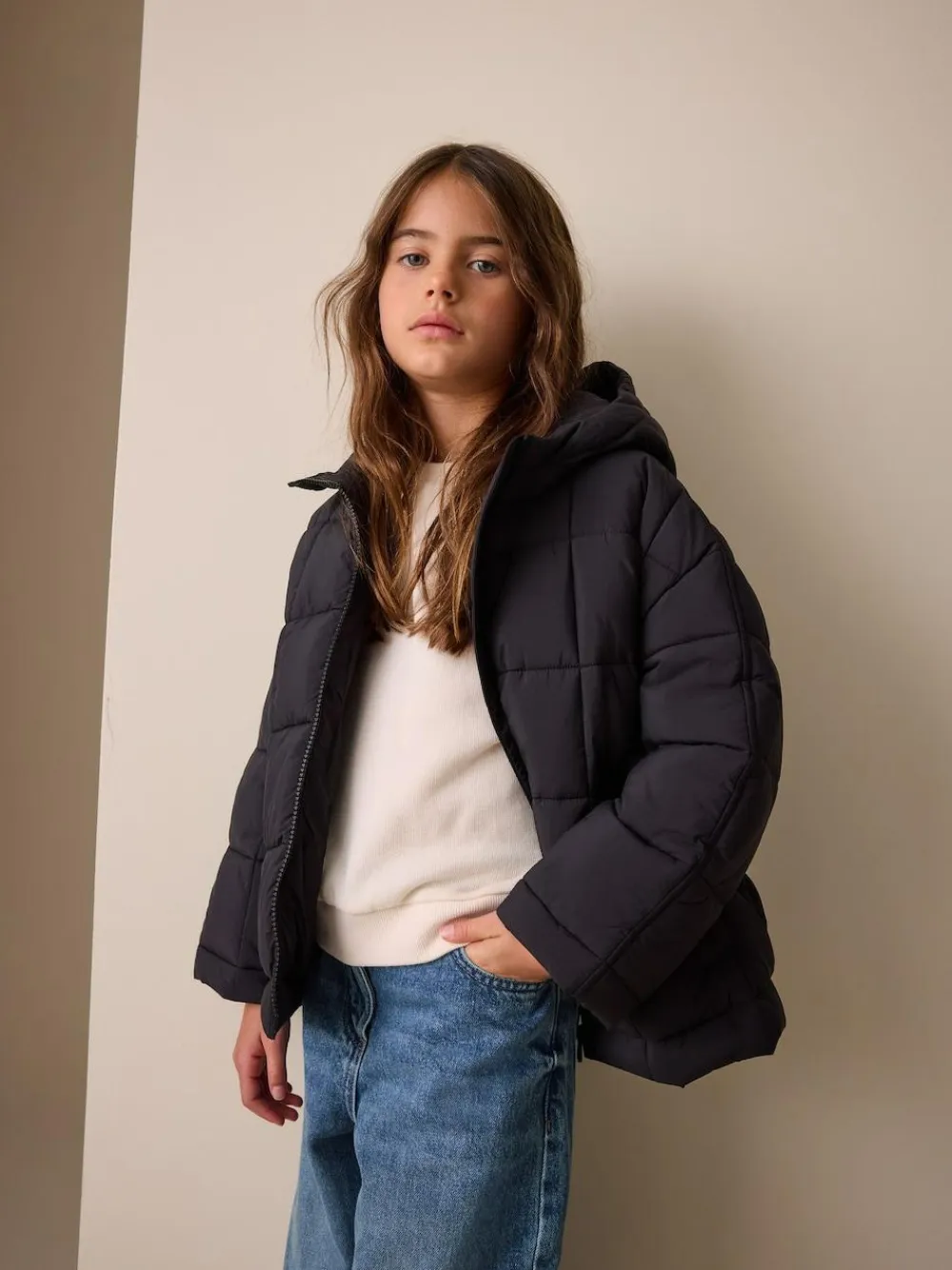 Hot Next Shower Resistant Square Quilted Coat (3-16yrs) Black