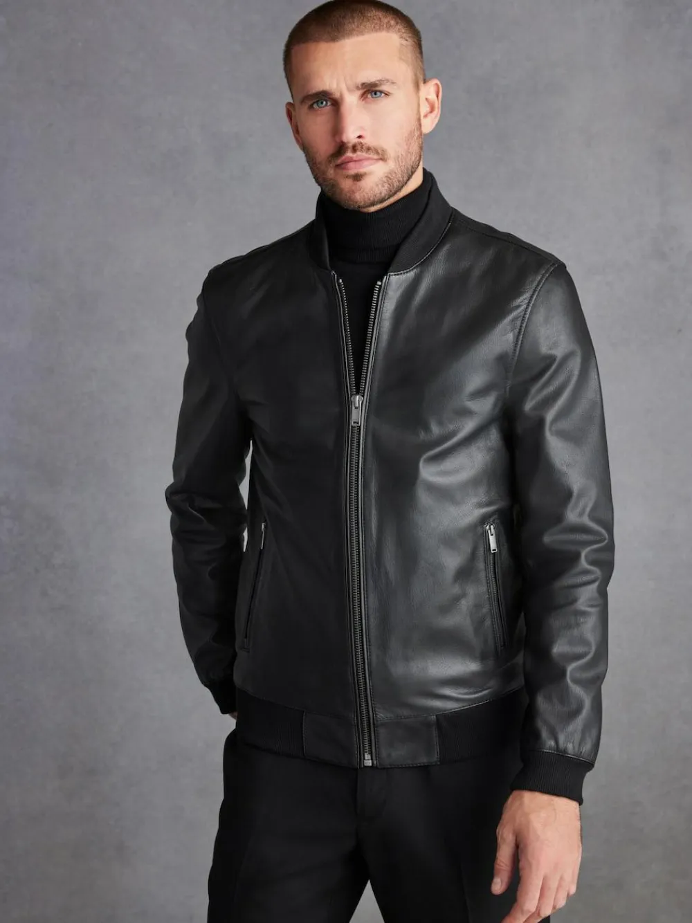 Next Signature Leather Bomber Jacket Black