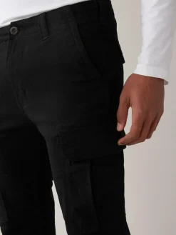 Outlet Next Black Slim Fit Cotton Stretch Cargo Trousers