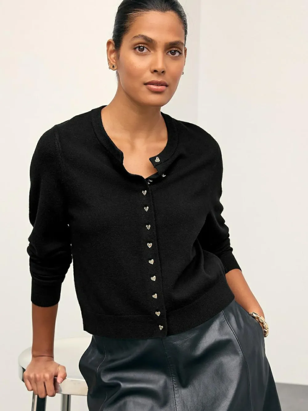 Outlet Next Black Slim Supersoft Crew Neck Cardigan with Wool
