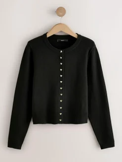 Outlet Next Black Slim Supersoft Crew Neck Cardigan with Wool