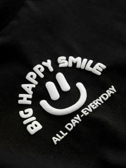 Online Next Black Smile Short Sleeve Small Graphic T-Shirt (3mths-7yrs)