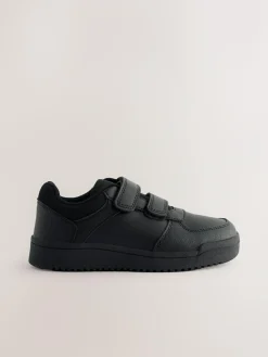 New Next Black Standard Fit (F) 3 Straps Touch Fastening School Shoes
