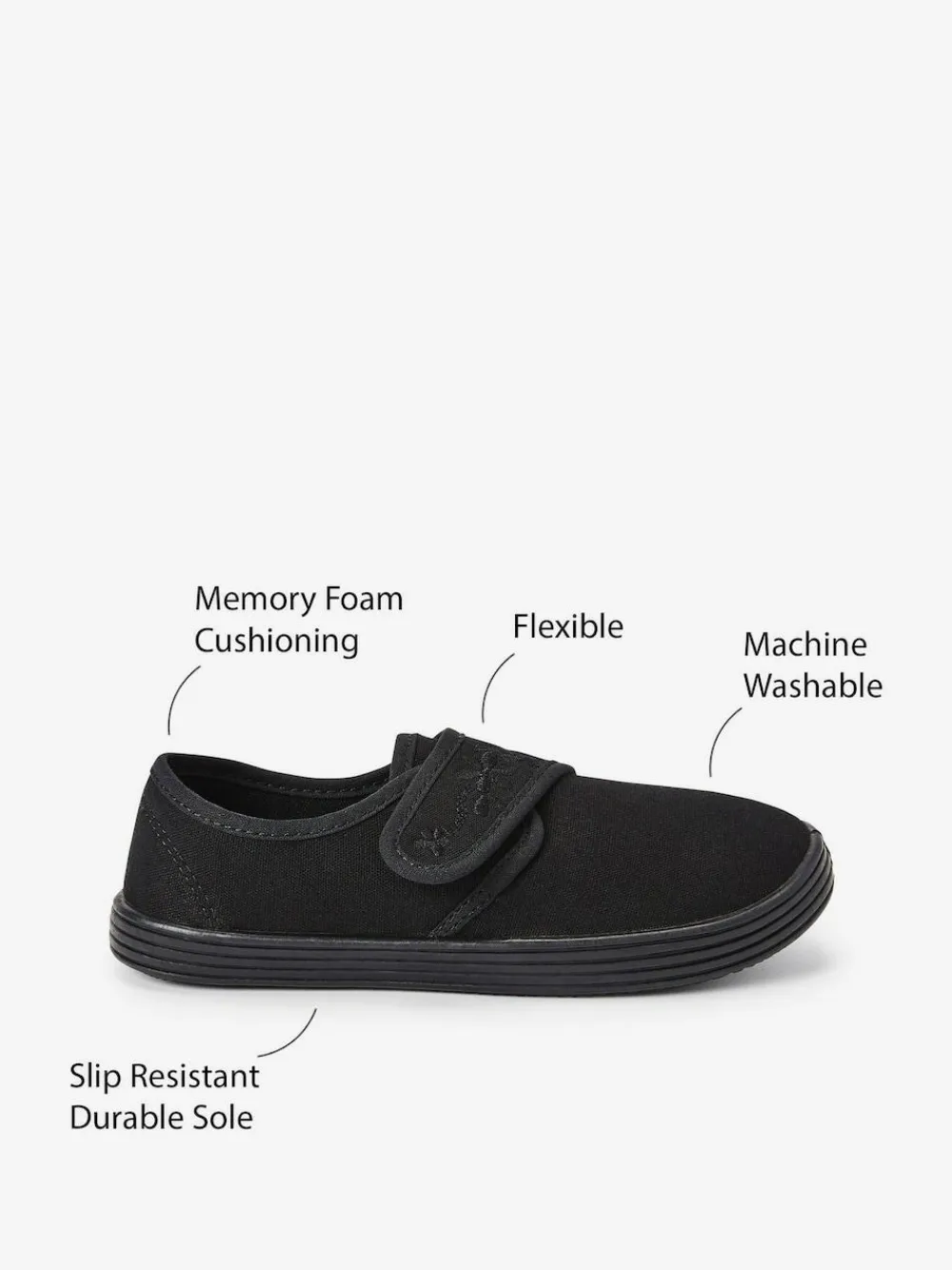 Next Black Standard Fit (F) Embroidered Strap School Plimsolls^ Shoes