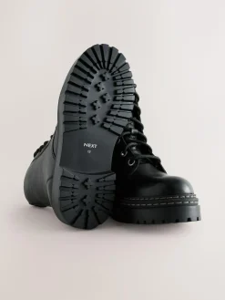 Online Next Standard Fit (F) Leather Chunky Lace-Up Boots Black