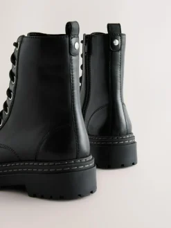 Online Next Standard Fit (F) Leather Chunky Lace-Up Boots Black