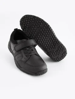 Sale Next Black Standard Fit (F) School Leather Elastic Lace Shoes