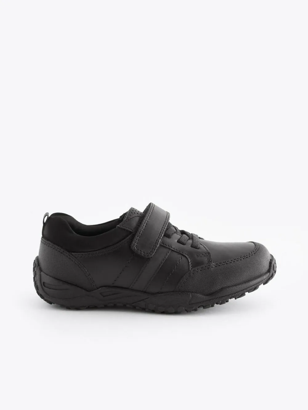 Sale Next Black Standard Fit (F) School Leather Elastic Lace Shoes