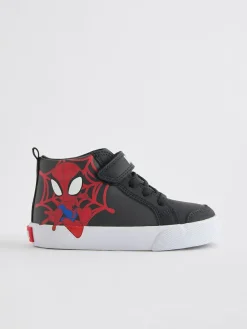 New Next Black Standard Fit (F) Spidey and Friends Elastic Lace Touch Fastening Boots