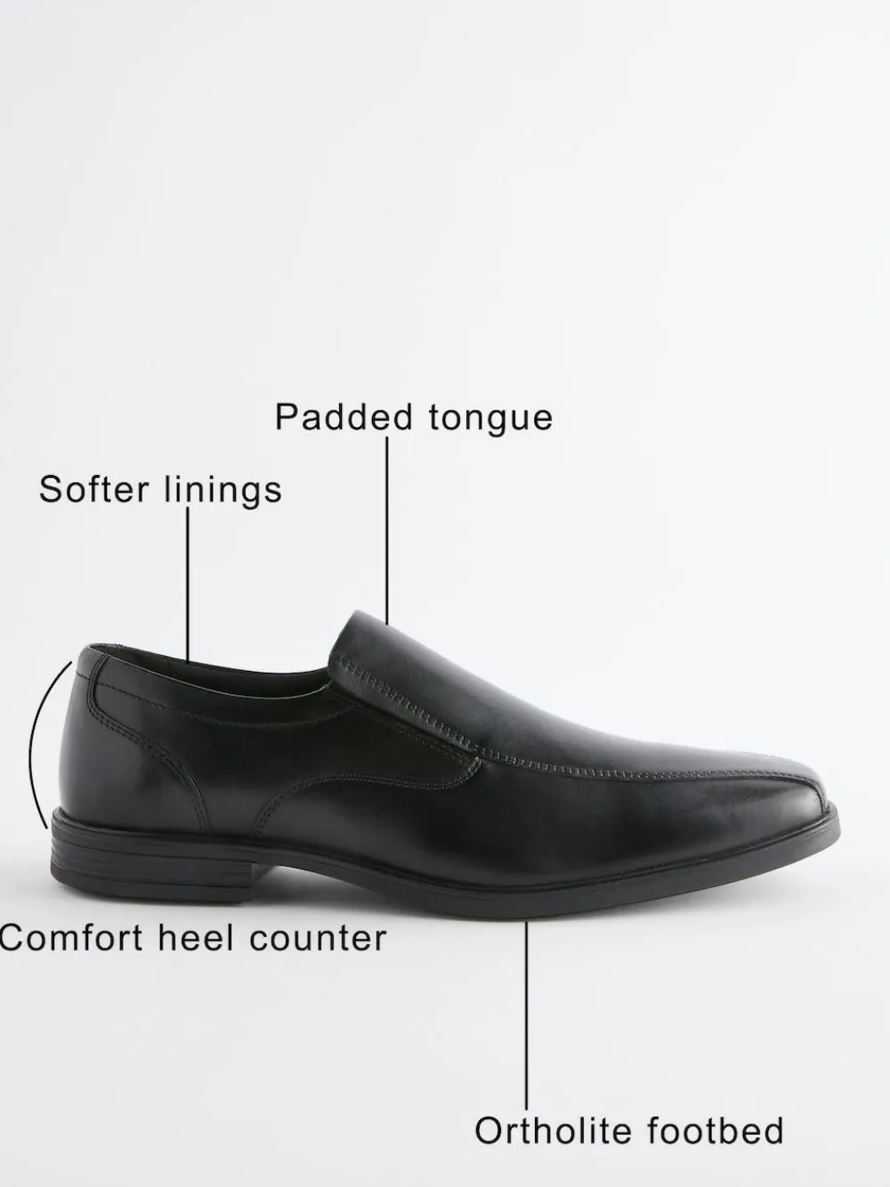 Clearance Next Black Standard Fit Leather Panel Slip On Shoes