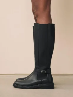 Online Next Standard/Wide Fit Forever Comfort® Buckle Detail Riding Boots Black