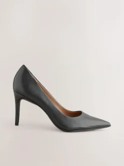 Next Black Standard/Wide Fit Leather Mid Court Shoes^Women Occasionwear|Wide Fit & Extra Wide Fit