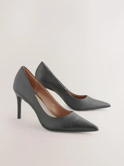 Next Black Standard/Wide Fit Leather Mid Court Shoes^Women Occasionwear|Wide Fit & Extra Wide Fit