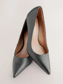 Next Black Standard/Wide Fit Leather Mid Court Shoes^Women Occasionwear|Wide Fit & Extra Wide Fit