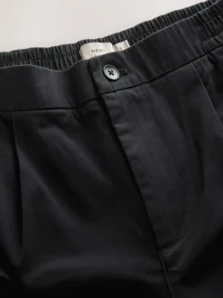 Sale Next Straight Fit Pleated Stretch Chinos Trousers With Elasticated Waist Black