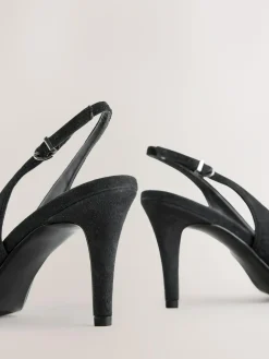 Best Next Forever Comfort® Leather Pointed Cutout Bow Slingback Heels Black Suede