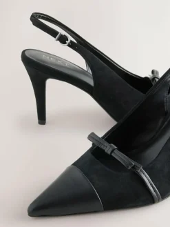 Best Next Forever Comfort® Leather Pointed Cutout Bow Slingback Heels Black Suede