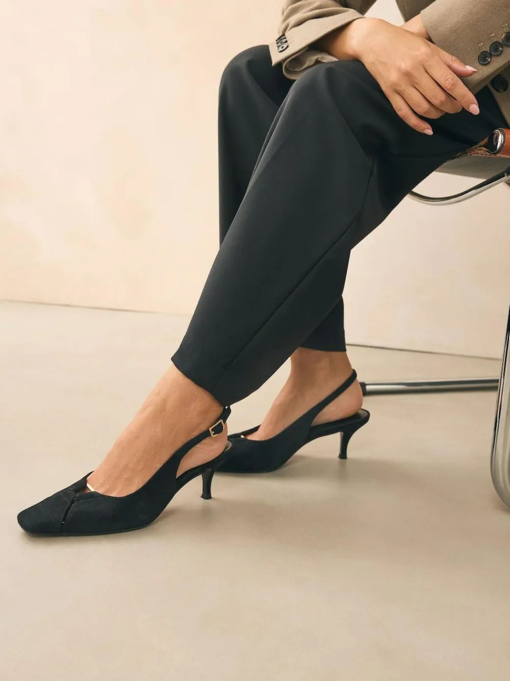 Next Leather Cutout Hardware Detail Slingback Heels^Women Wide Fit & Extra Wide Fit
