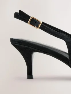 Next Leather Cutout Hardware Detail Slingback Heels^Women Wide Fit & Extra Wide Fit