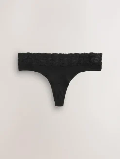 Next Thong Cotton and Lace Knickers 7 Pack^Women Panties|All Lingerie