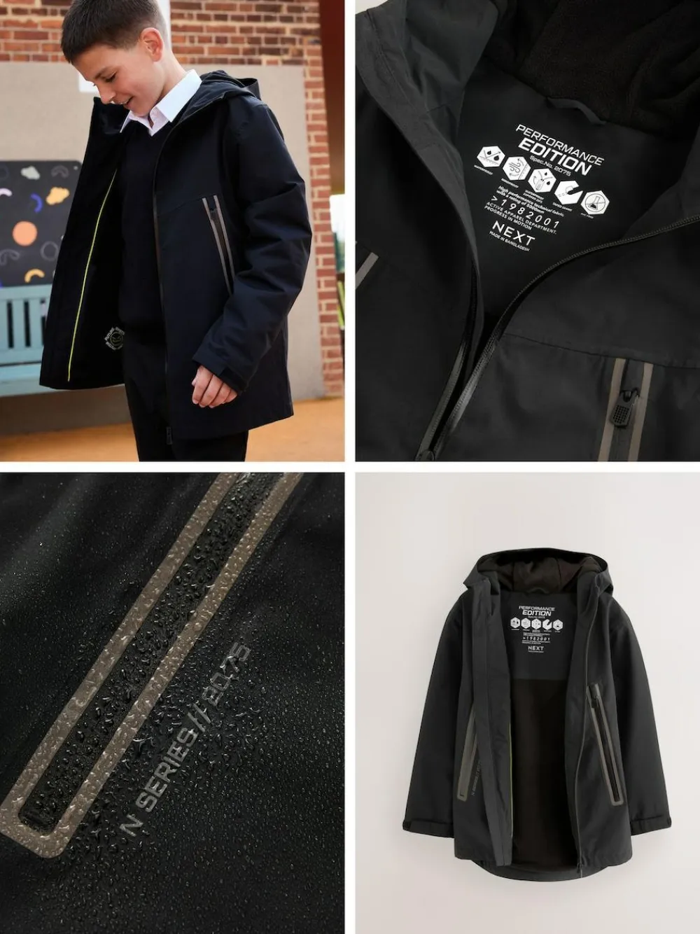Next Black Waterproof Fleece Lined Hooded Jacket (3-16yrs)^BOY Coats & Jackets|Snowsuits & Coats