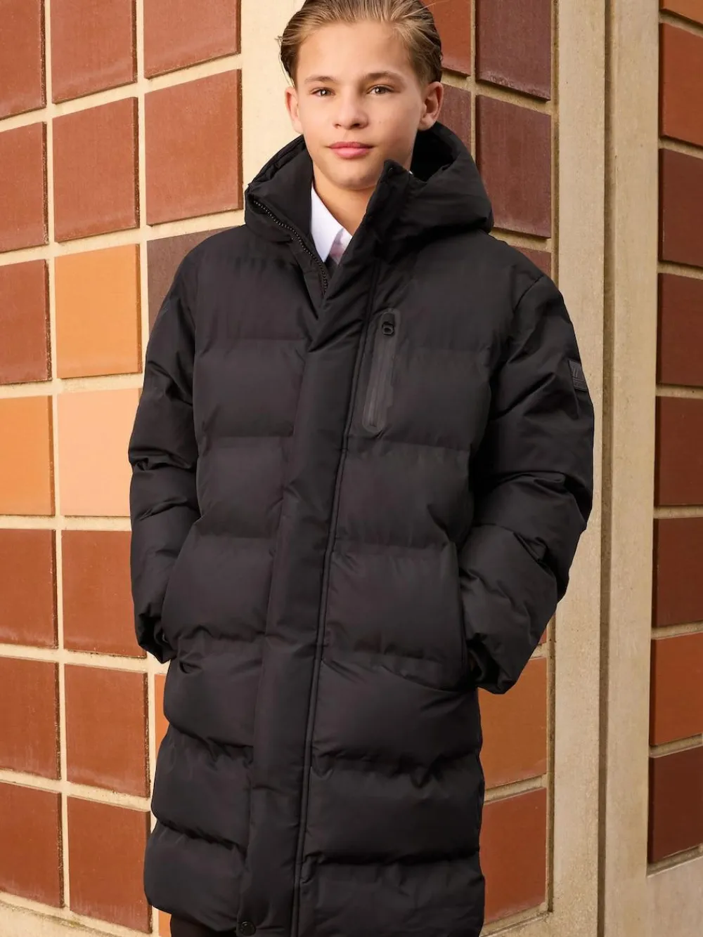 Discount Next Waterproof Long Line Fleece Lined Puffer Coat (3-17yrs) Black