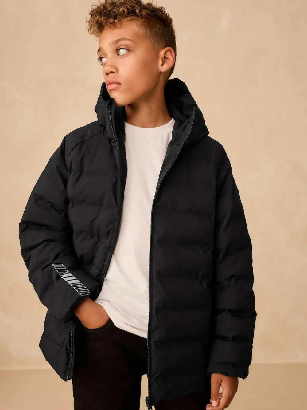 New Next Waterproof Midweight Hooded Jacket (3-17yrs) Black