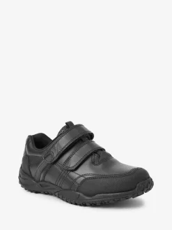 Sale Next Black Wide Fit (G) Leather Touch Fastening School Shoes