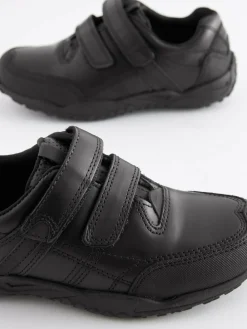 Sale Next Black Wide Fit (G) Leather Touch Fastening School Shoes